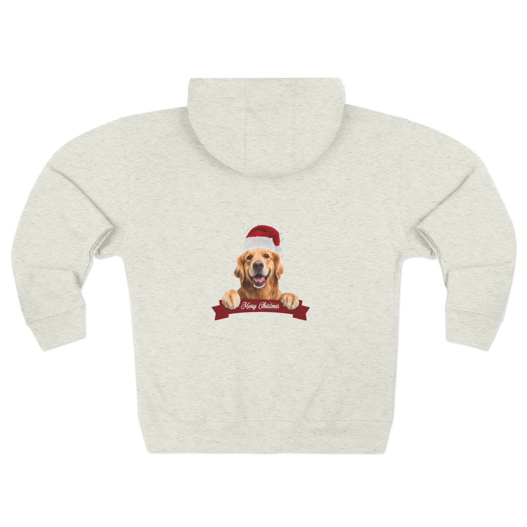 Christmas Dog Hoodie, Unisex Zip Hoodie with Dog Santa Design, Pet Lover Gift, Holiday Apparel, Cozy Zip-Up for Winter