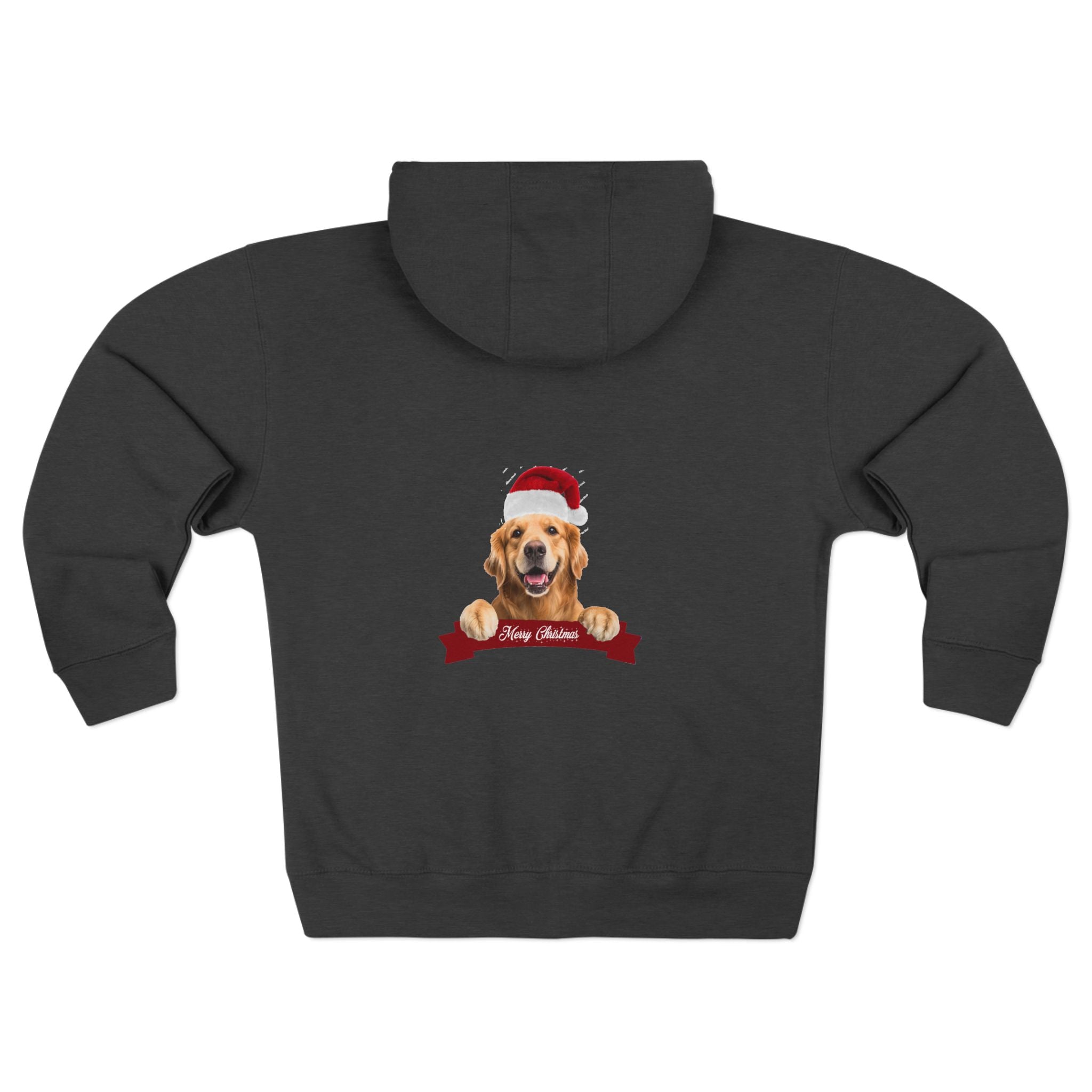 Christmas Dog Hoodie, Unisex Zip Hoodie with Dog Santa Design, Pet Lover Gift, Holiday Apparel, Cozy Zip-Up for Winter